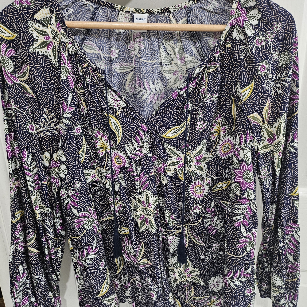 Old Navy Floral Blouse - Navy, Pink, Yellow Size Small.